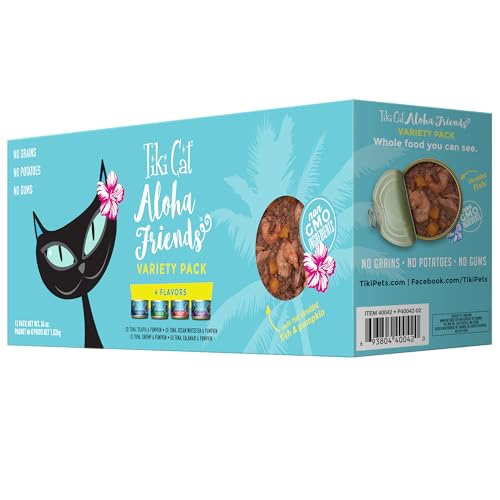 Tiki Cat Aloha Friends Variety Pack, Seafood Flavors with Pumpkin, Wet, High-Protein & High-Moisture Cat Food, For All Life Stages, 3 oz. Cans (Pack of 12)