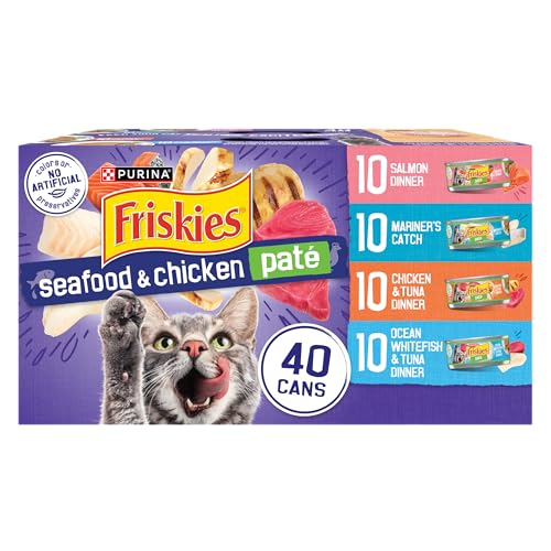 Purina Friskies Pate Wet Cat Food Variety Pack Seafood and Chicken Pate Favorites 40ct VP - (Pack of 40) 5.5 oz. Cans