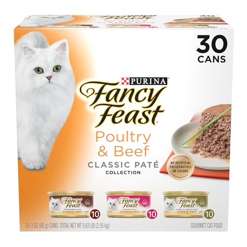 Fancy Feast Poultry and Beef Feast Classic Pate Collection Grain Free Wet Cat Food Variety Pack - (Pack of 30) 3 oz. Cans